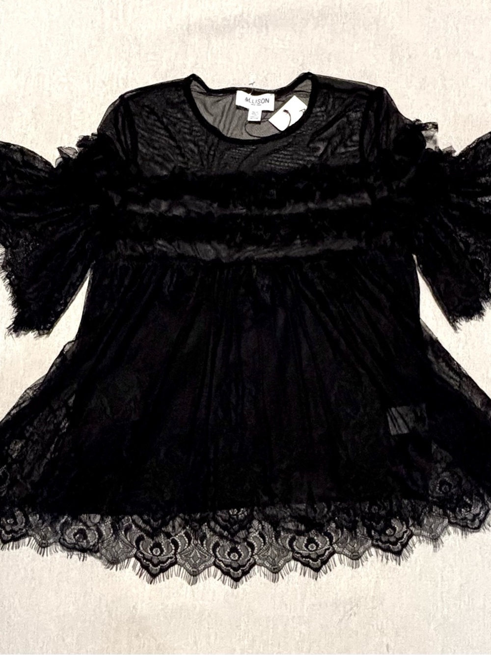 ****NWT Allison New York Black Lace Ruffle Tunic